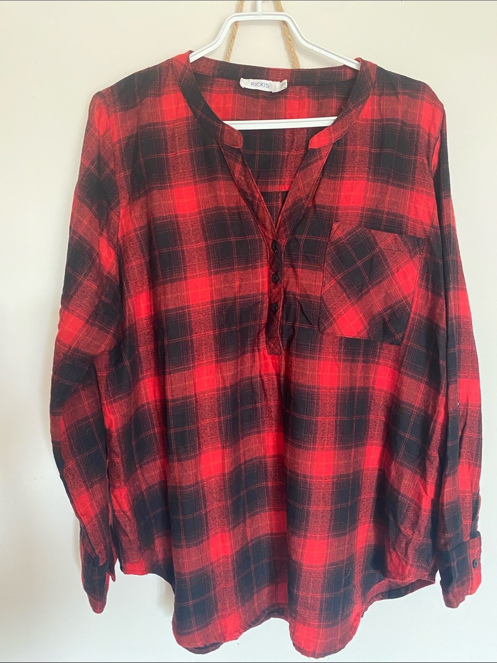 Ricki's Red and Black Plaid Pullover Shirt Ladies Clothes